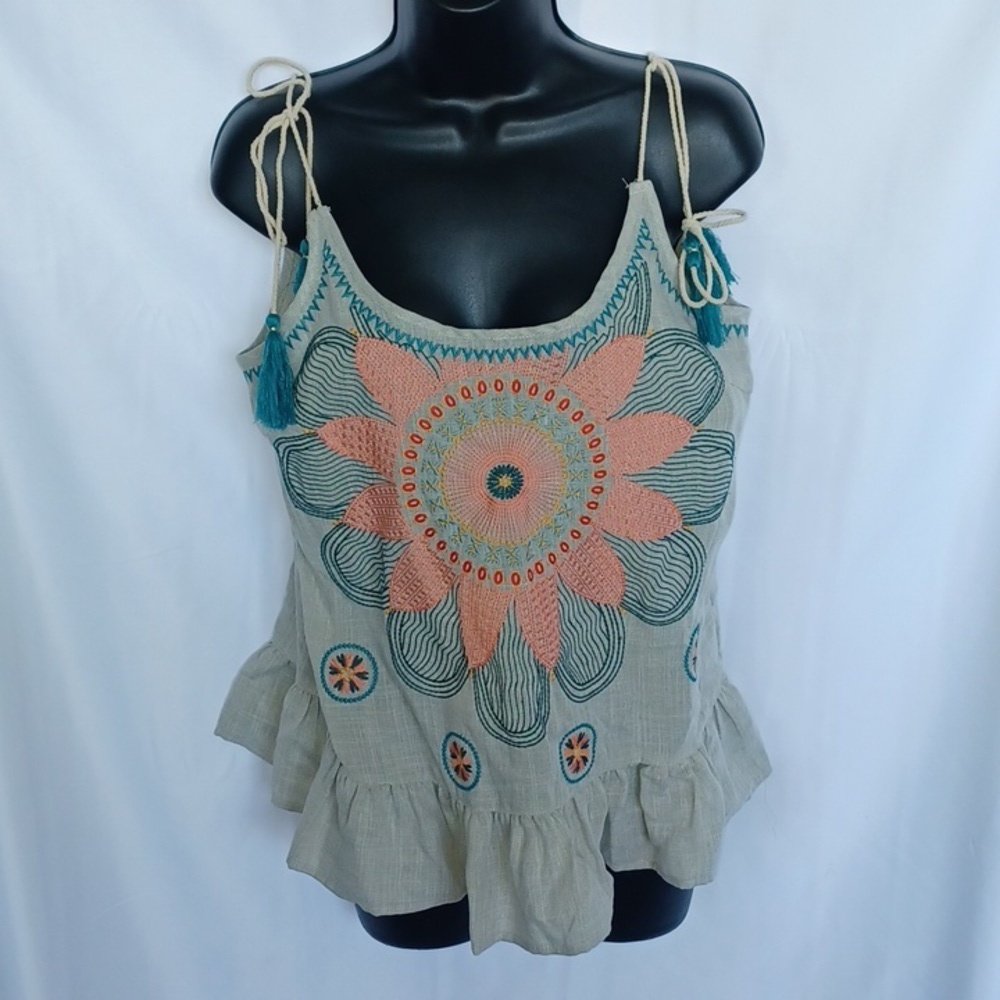 THML Embroidered tie shoulder Tank Top